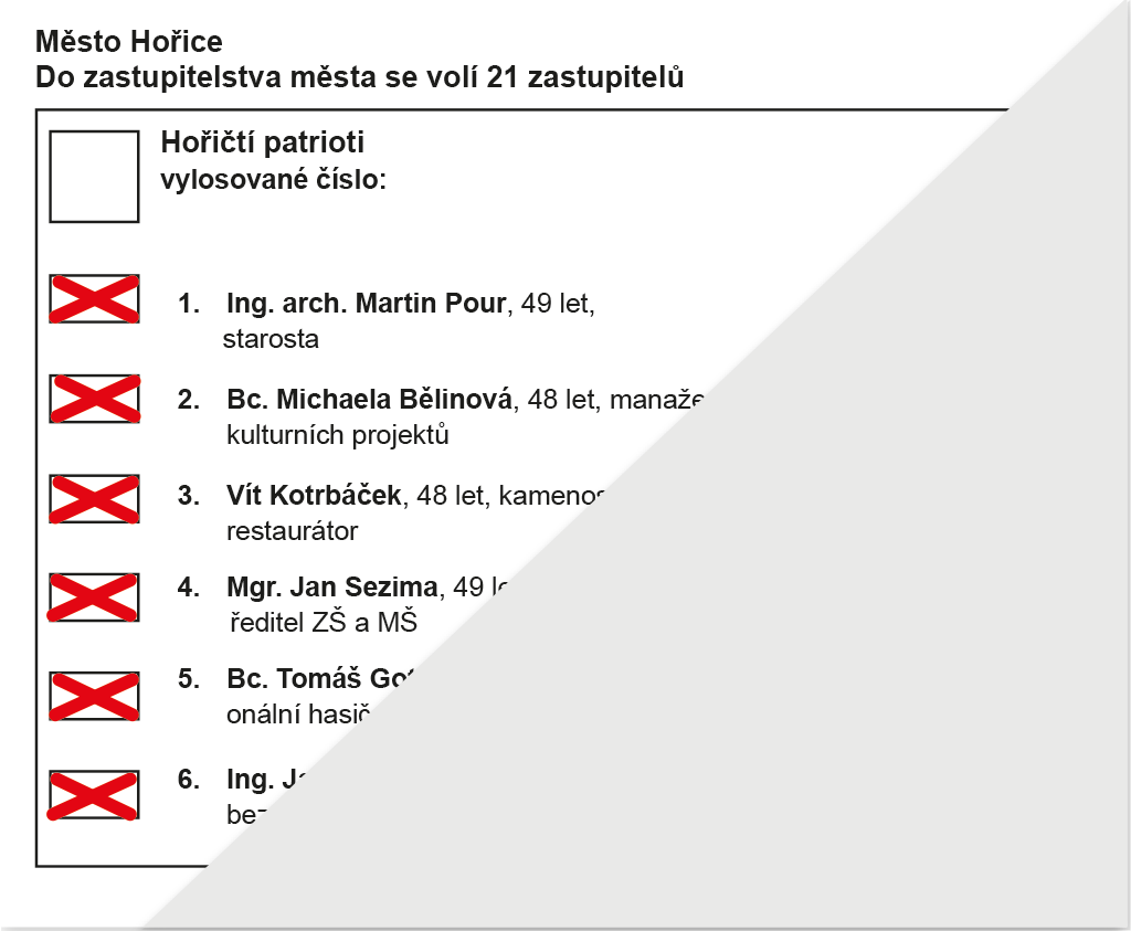 Volba jednotlivých kandidátů Hořičtí patrioti